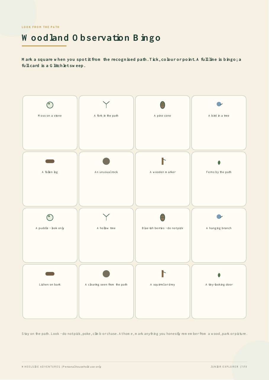 Woodland bingo activity page